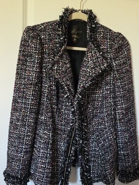 McGinn Black Tweed Fringe-Trim Blazer with Multicolor Flecks